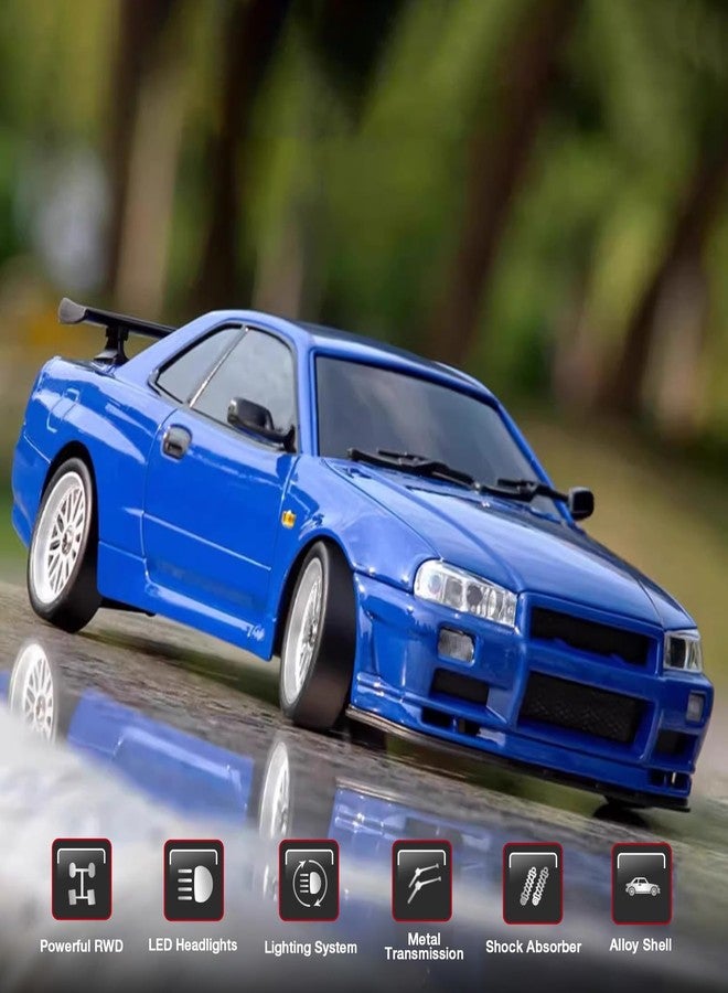 أريس سيارة سباق ARRIS LD1899 1/18 RC Drift Car GTR R34 2.4GHz RWD مع جيروسكوب، هيكل من سبيكة معدنية، لون أزرق - Image 3